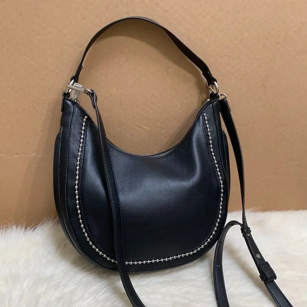 I.N.C. Black Vegan Leather Expandable KOLLEENE Ball Chain Hobo XB
